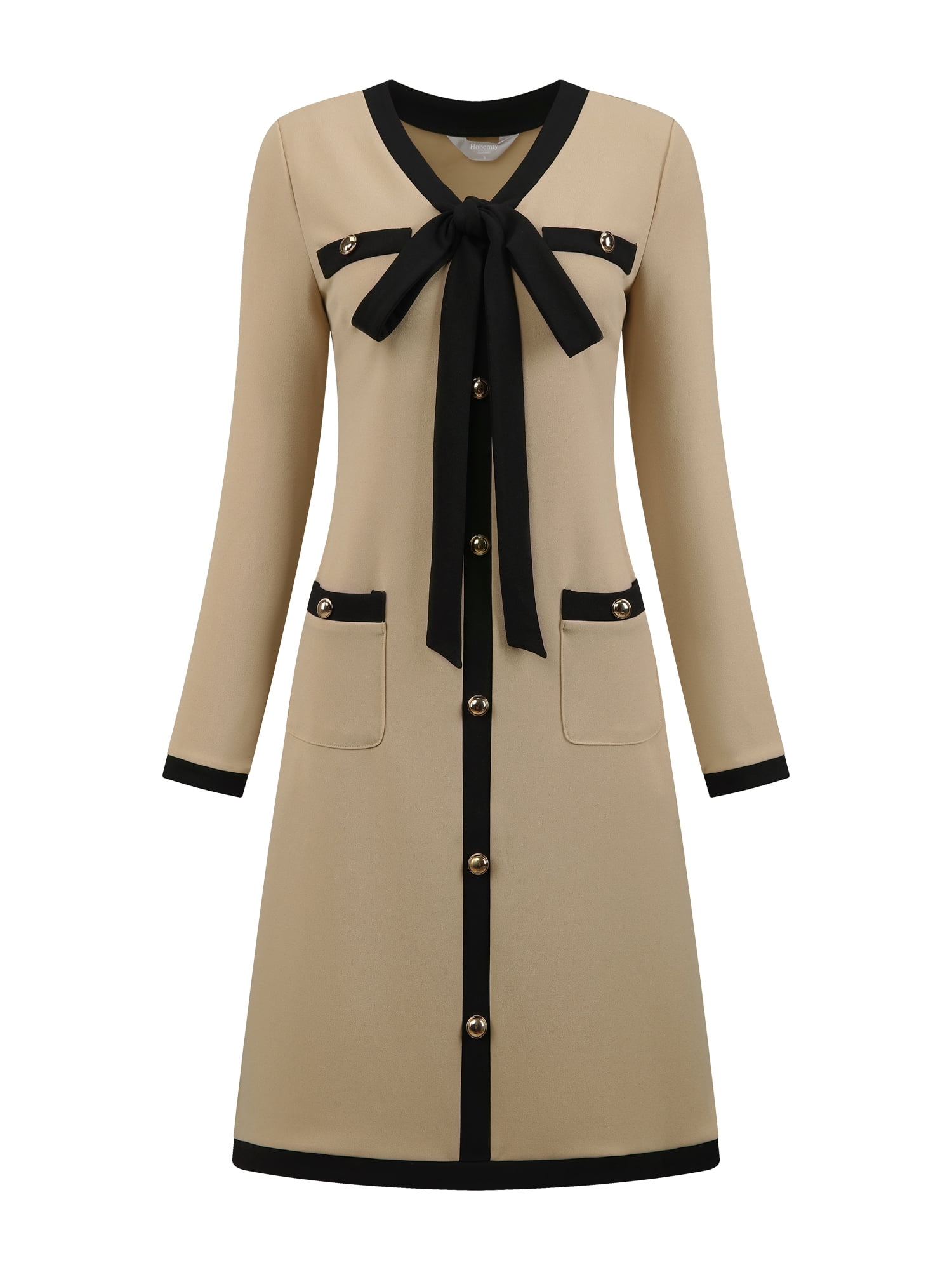 DARING DIVA Women's Elegant A-Line Contrast Color V Neck Dress M Khaki