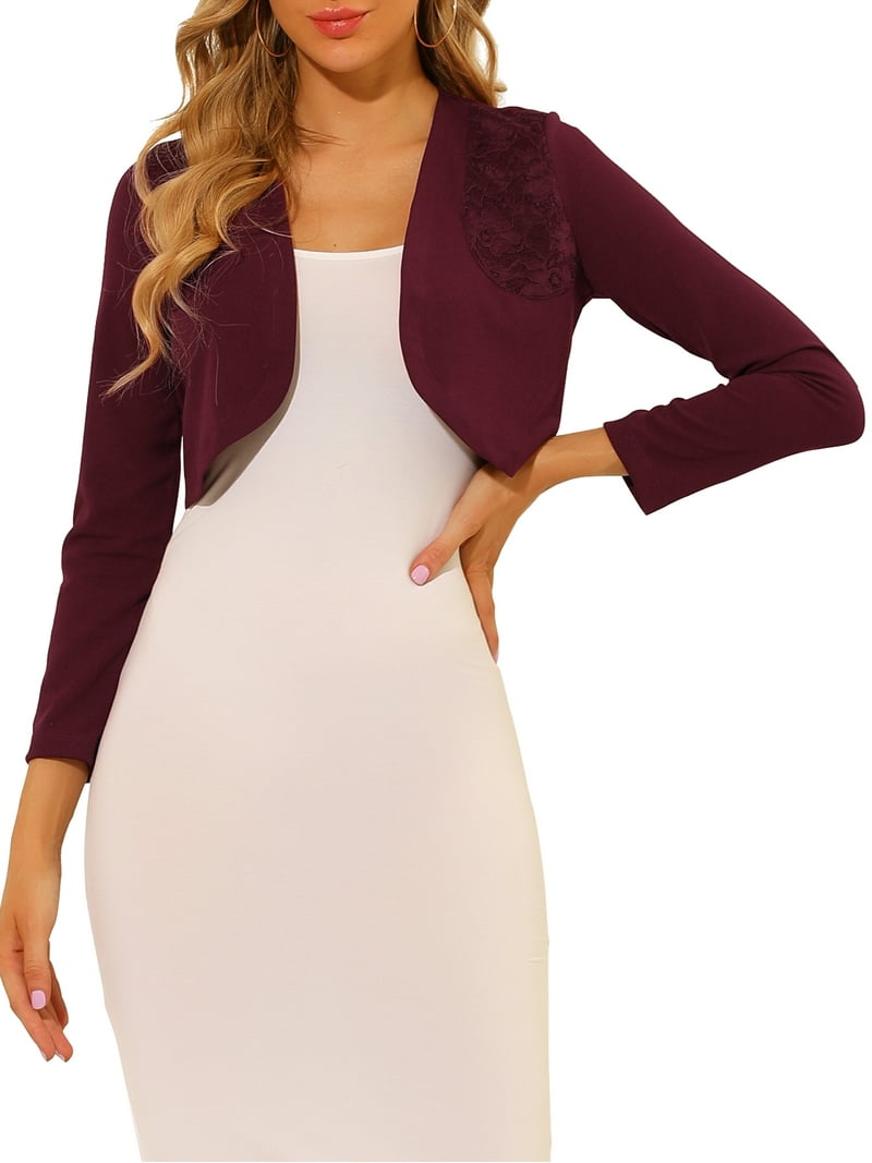 DARING DIVA Women's Elegant Bolero Shrug Lace Insert Crop Cardigan