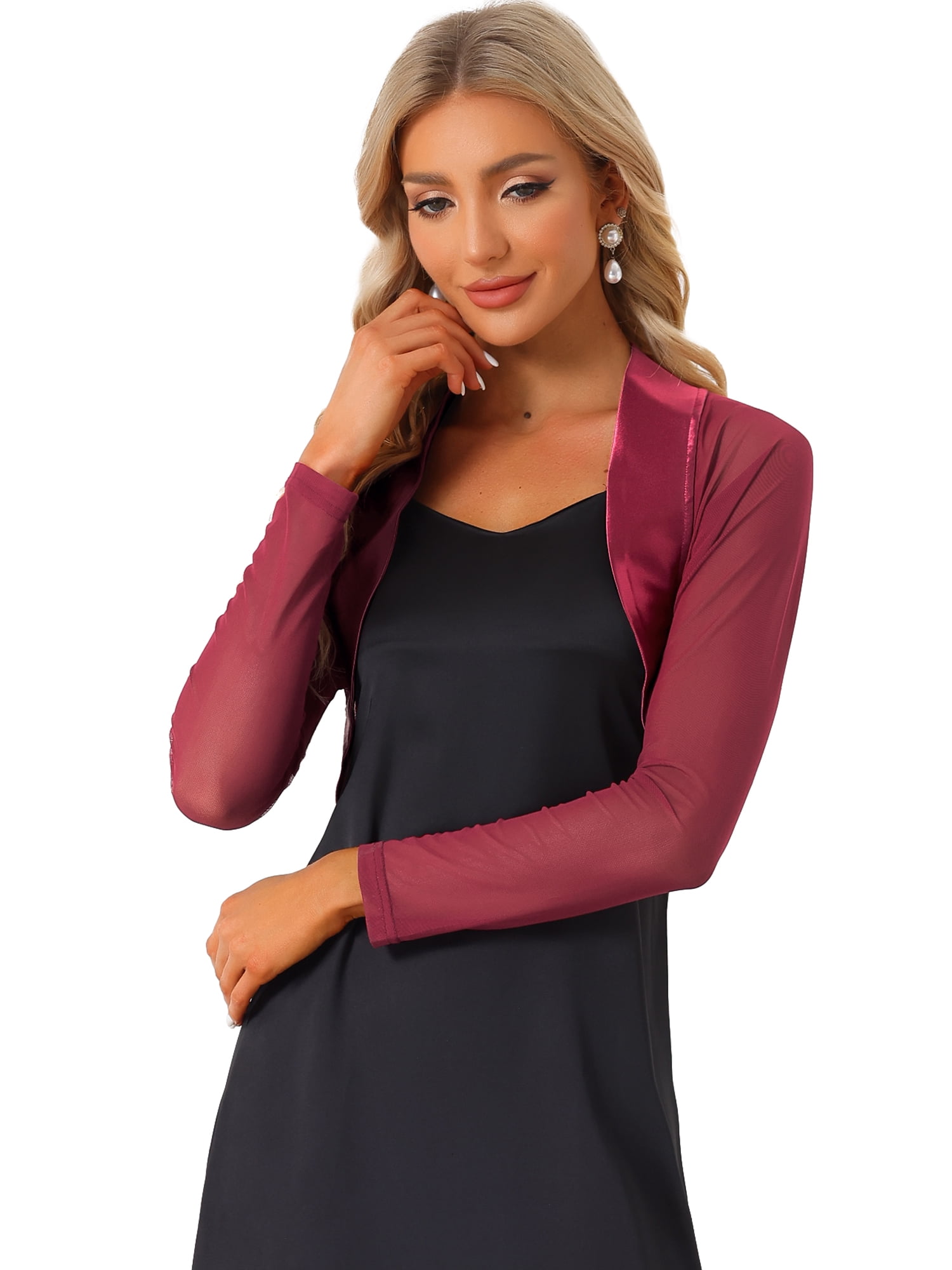 DARING DIVA Women's Elegant Bolero Shrugs Crop Cardigan XS Wine Red