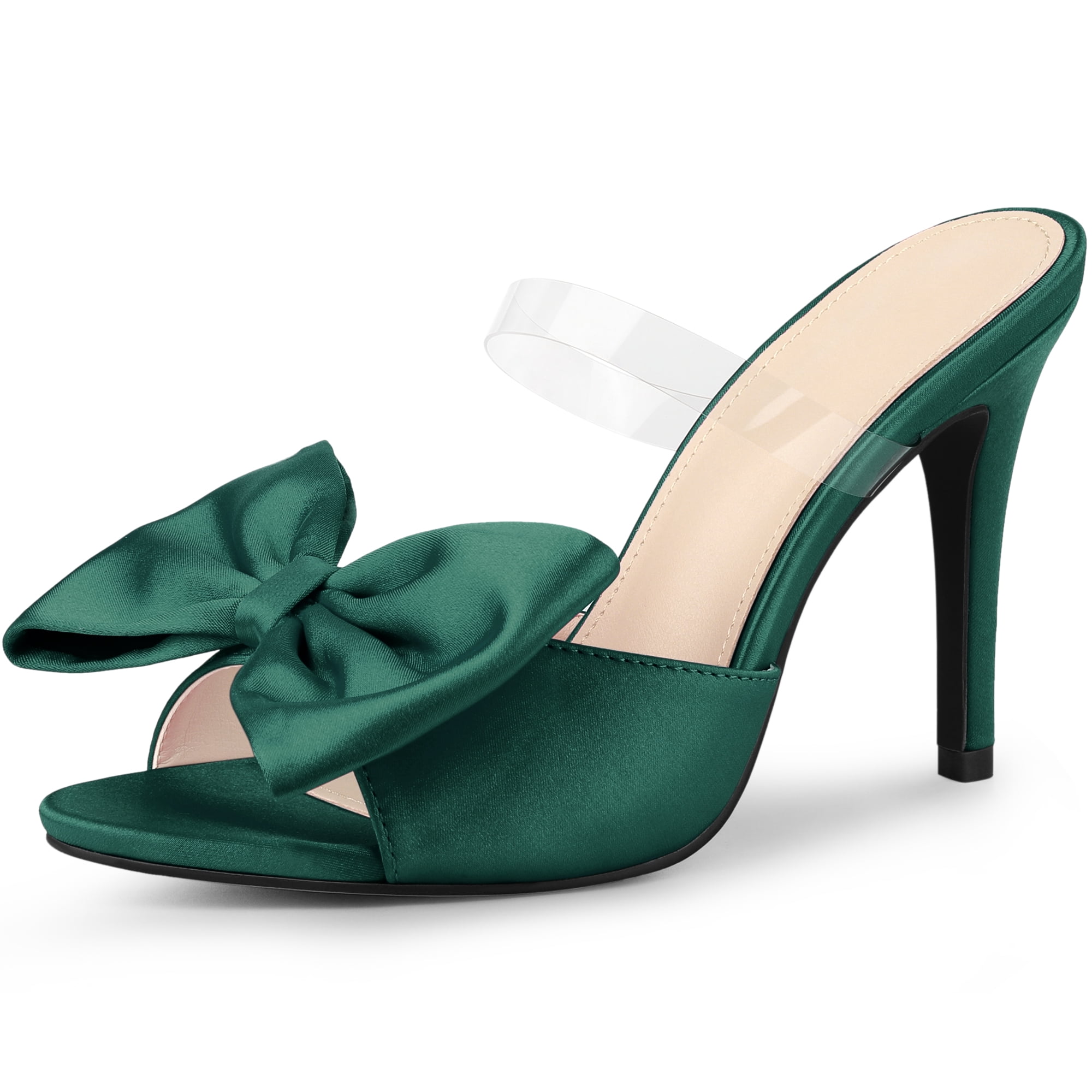 DARING DIVA Women's Elegant Bow Stiletto Heels Stylish Summer Sandals Dark Green 8