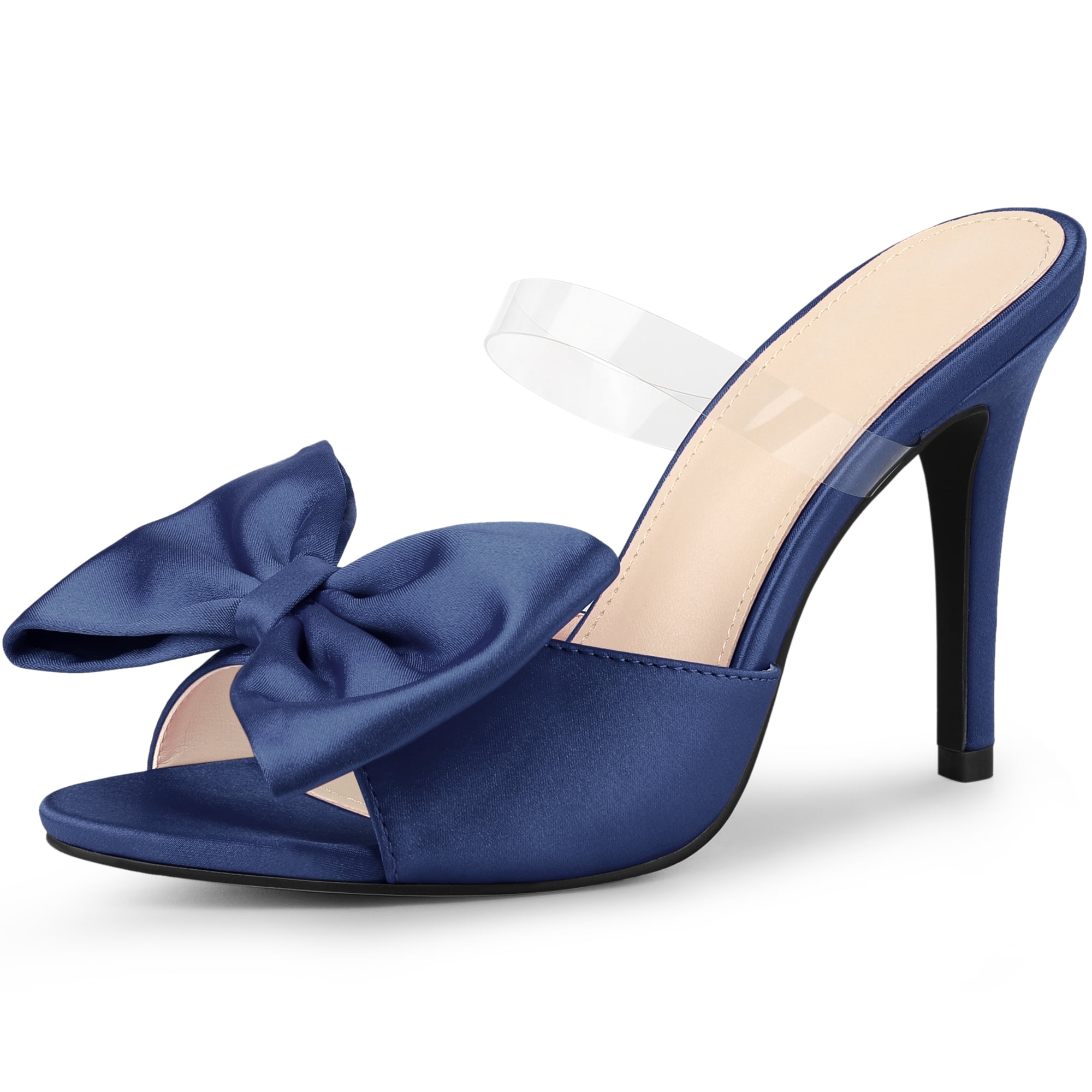 DARING DIVA Women's Elegant Bow Stiletto Heels Stylish Summer Sandals Navy Blue 6.5