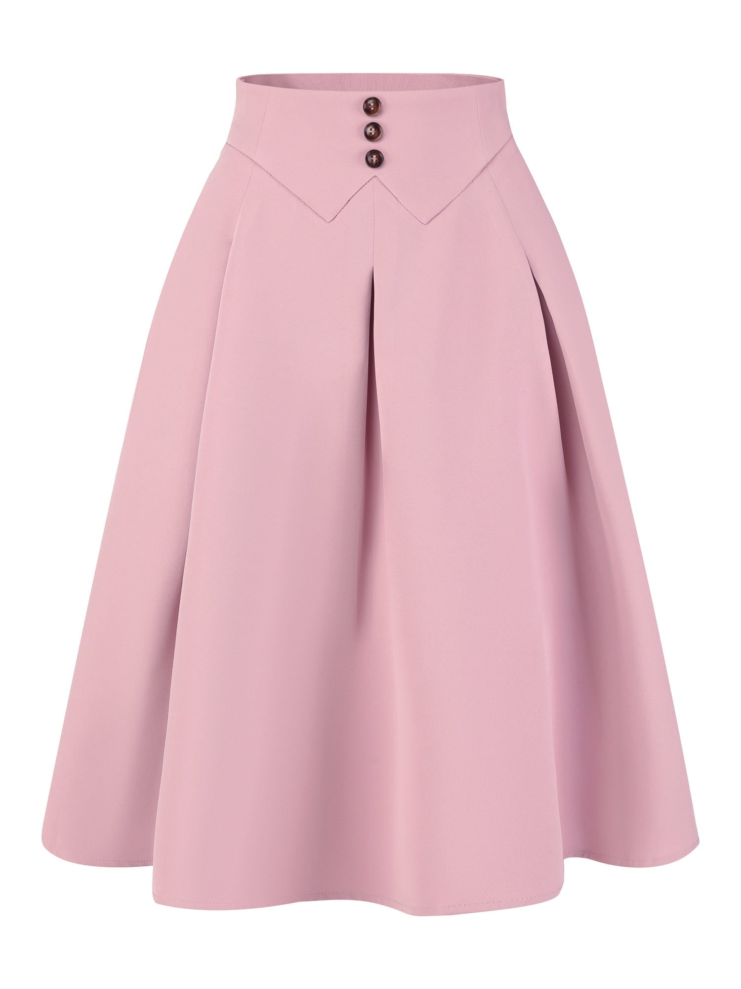 DARING DIVA Women's Elegant Casual Office A-Line Button Decor Midi Skirts XL Pink