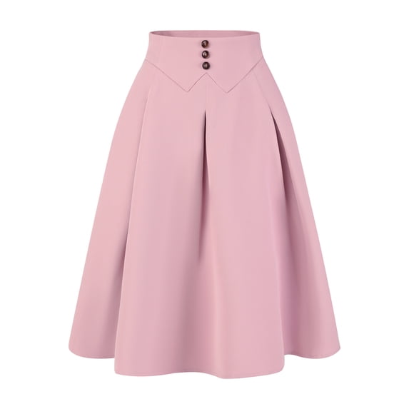DARING DIVA Women's Elegant Casual Office A-Line Button Decor Midi Skirts XL Pink