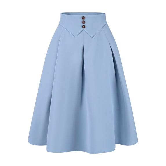DARING DIVA Women's Elegant Casual Office A-Line Button Decor Midi Skirts XS Grey Blue