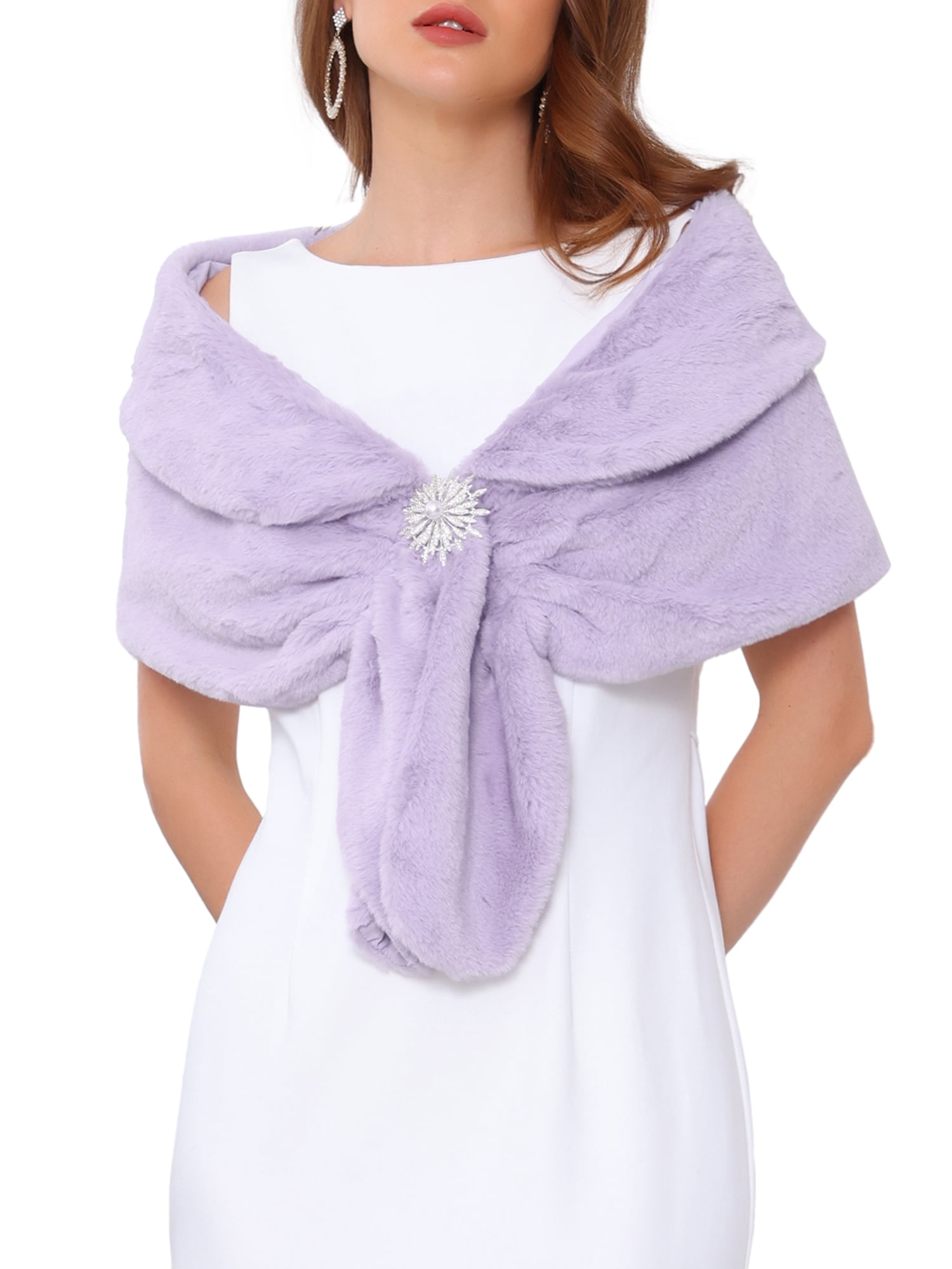 DARING DIVA Women's Elegant Faux Fur Shawl Wrap Cape 2XL Light Purple