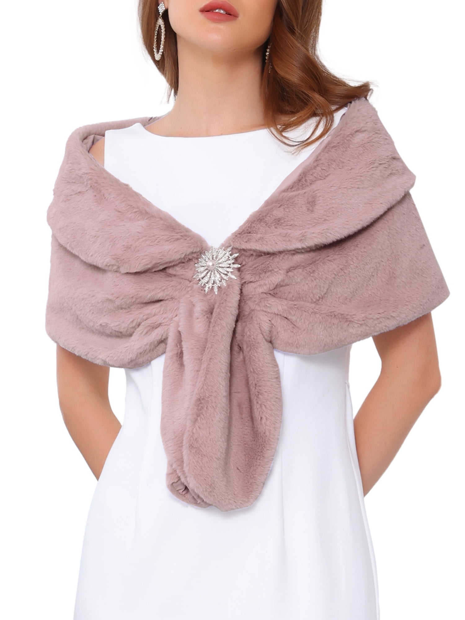 DARING DIVA Women's Elegant Faux Fur Shawl Wrap Cape 2XL Sandalwood red