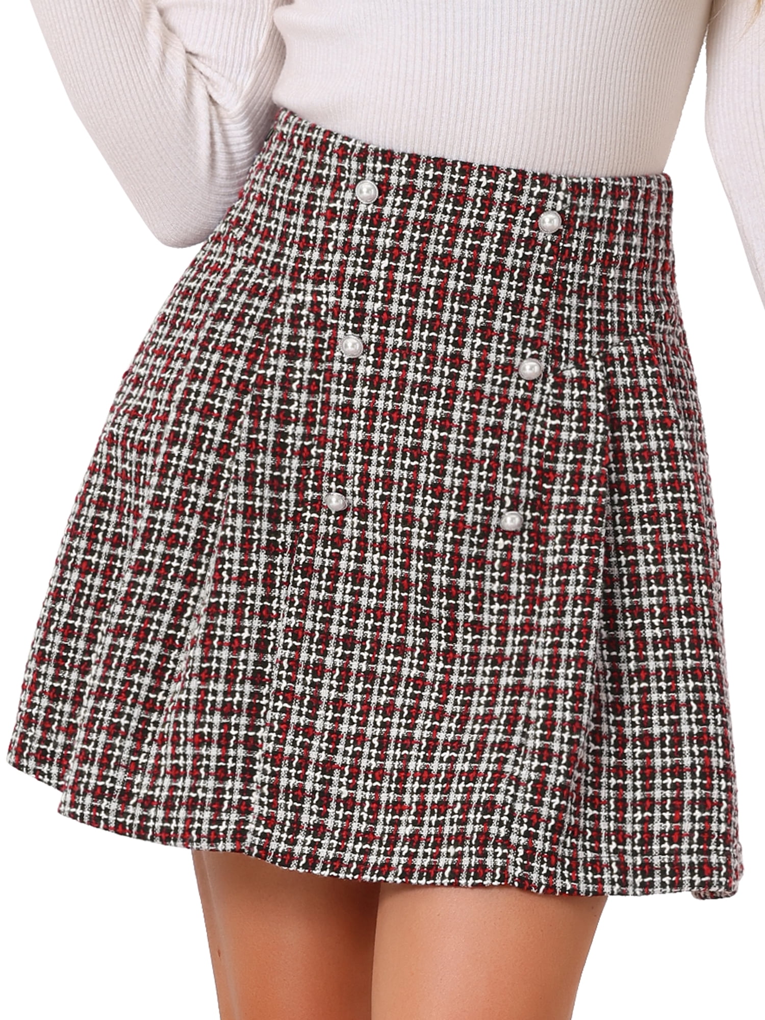 DARING DIVA Women's Elegant High Waist Button Decor A-Line Skirts XL Black Red