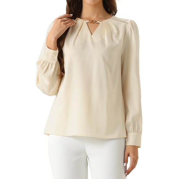 DARING DIVA Women's  Elegant Keyhole Neck Long Sleeves Top XS Champagne