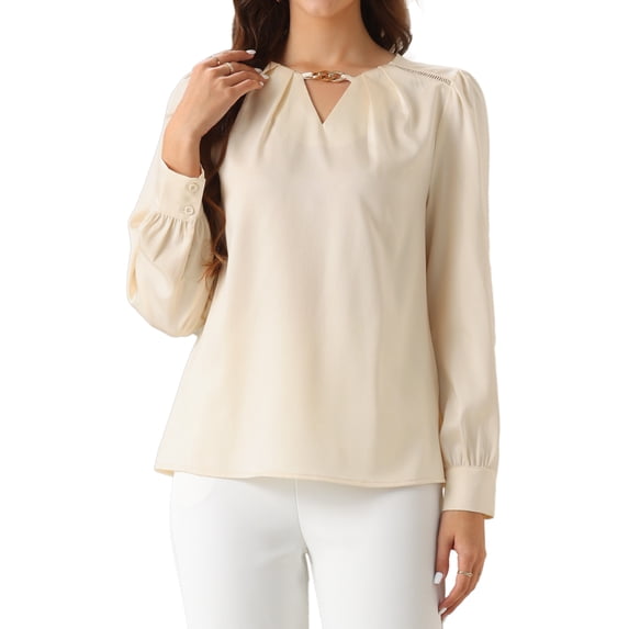 DARING DIVA Women's Elegant Keyhole Neck Long Sleeves Top XS Champagne