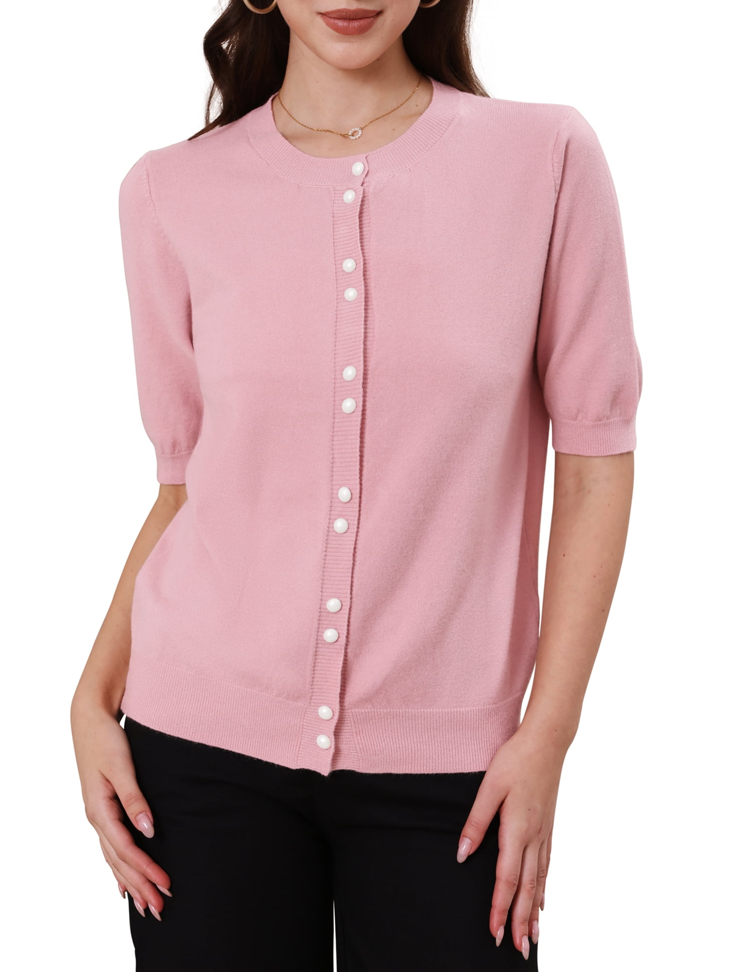 DARING DIVA Women's Elegant Lightweight Button Down Cardigan Sweater M Pink