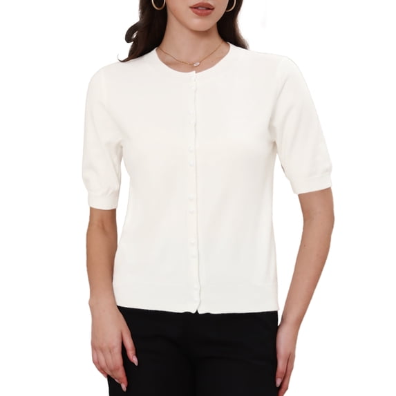 DARING DIVA Women's Elegant Lightweight Button Down Cardigan Sweater M White