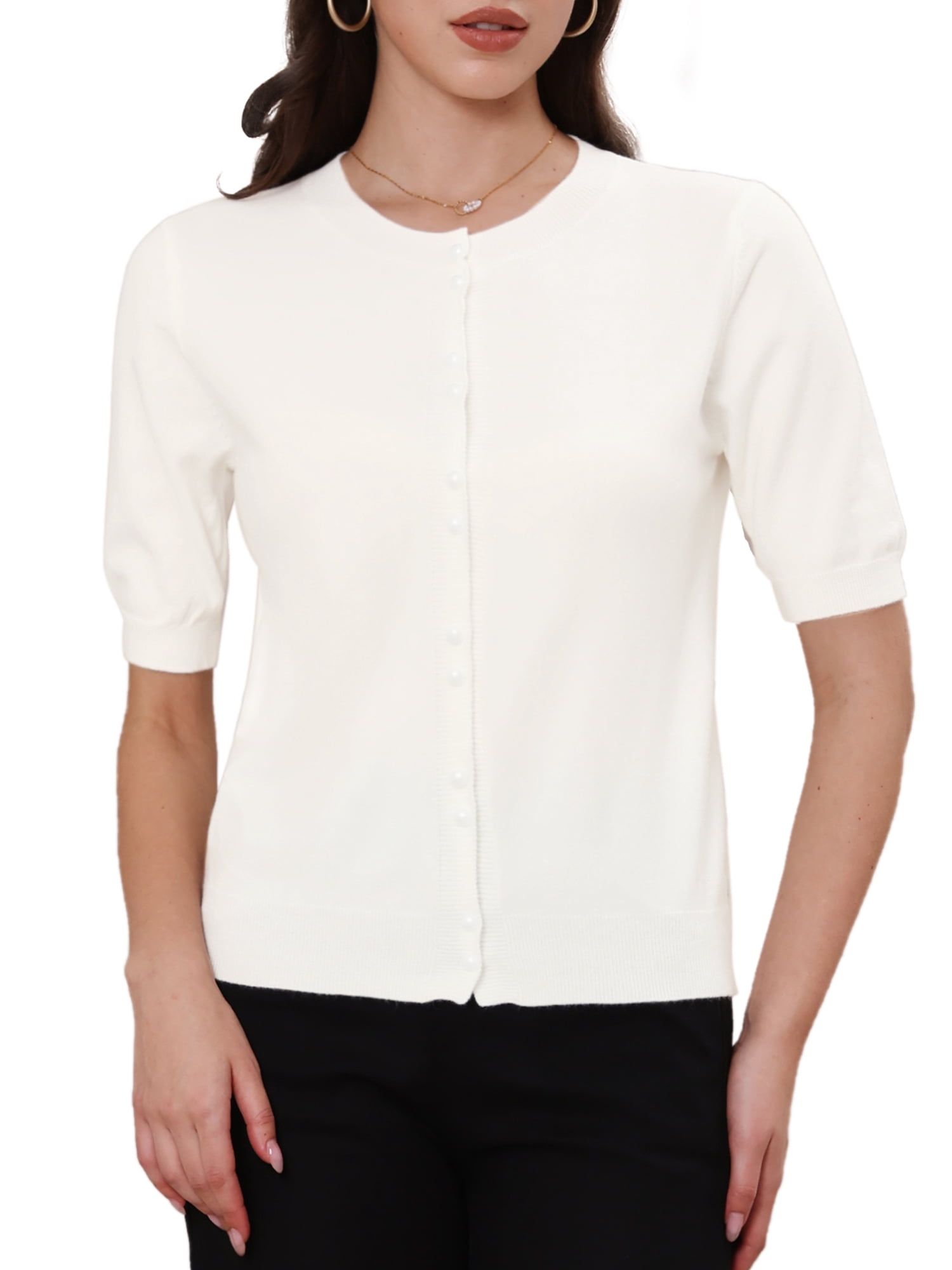 DARING DIVA Women's Elegant Lightweight Button Down Cardigan Sweater S White