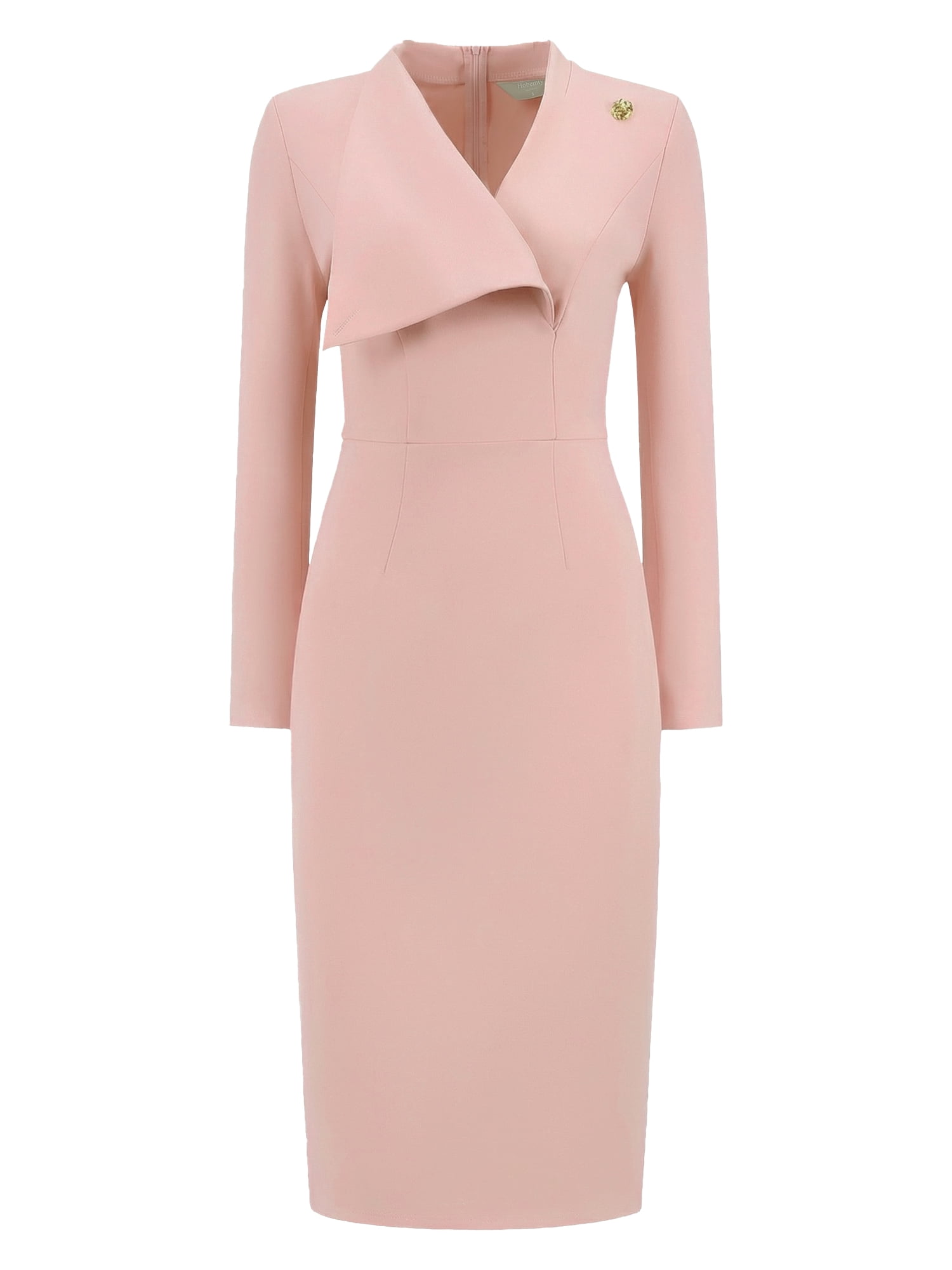DARING DIVA Women's Elegant Pencil Dress Lapel V Neck Long Sleeve Dress 2XL Pink