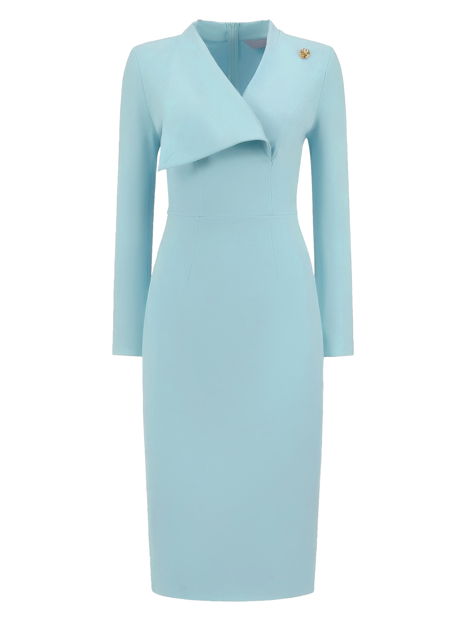 DARING DIVA Women's Elegant Pencil Dress Lapel V Neck Long Sleeve Dress 2XL Sky Blue