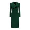 thumbnail image 1 of DARING DIVA Women's Elegant Pencil Dress Lapel V Neck Long Sleeve Dress L Dark Green, 1 of 6