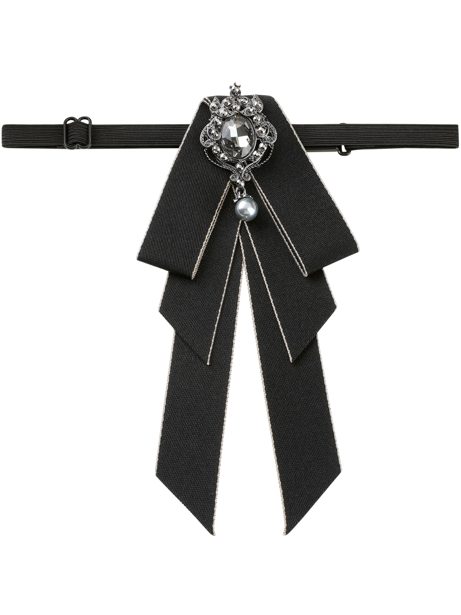DARING DIVA Women's Elegant Ribbon Rhinestone Bow Ties Black