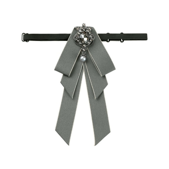 DARING DIVA Women's Elegant Ribbon Rhinestone Bow Ties Gray