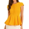 thumbnail image 1 of DARING DIVA Women's Elegant Round Neck Solid Color Cap Sleeve Blouses S Yellow, 1 of 6