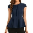 thumbnail image 1 of DARING DIVA Women's Elegant Round Neck Solid Color Cap Sleeve Blouses XL Dark Blue, 1 of 6