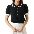 thumbnail image 1 of DARING DIVA Women's Elegant Short Sleeve Collared Sweater Top XS Black, 1 of 6