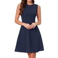 thumbnail image 1 of DARING DIVA Women's Elegant Sleeveless A Line Work Dress L Navy Blue, 1 of 6