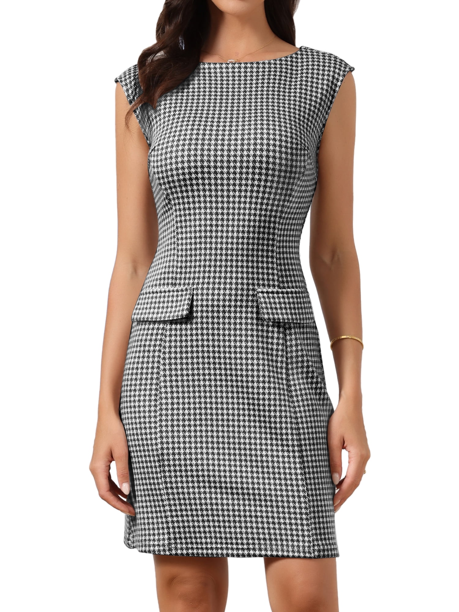 DARING DIVA Women's Elegant Sleeveless Boat Neck Work Business Sheath Dresses M Black