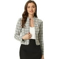thumbnail image 1 of DARING DIVA Women's Elegant Stand Collar Business Plaid Tweed Blazer L White, 1 of 6