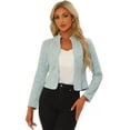 thumbnail image 1 of DARING DIVA Women's Elegant Stand Collar Business Plaid Tweed Blazer XL Light Blue, 1 of 6