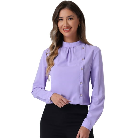 DARING DIVA Women's Elegant Stand Collar Office Blouses M Light Purple