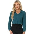 thumbnail image 1 of DARING DIVA Women's Elegant V Neck Long Sleeves Button Down Shirt L Peacock Blue, 1 of 6