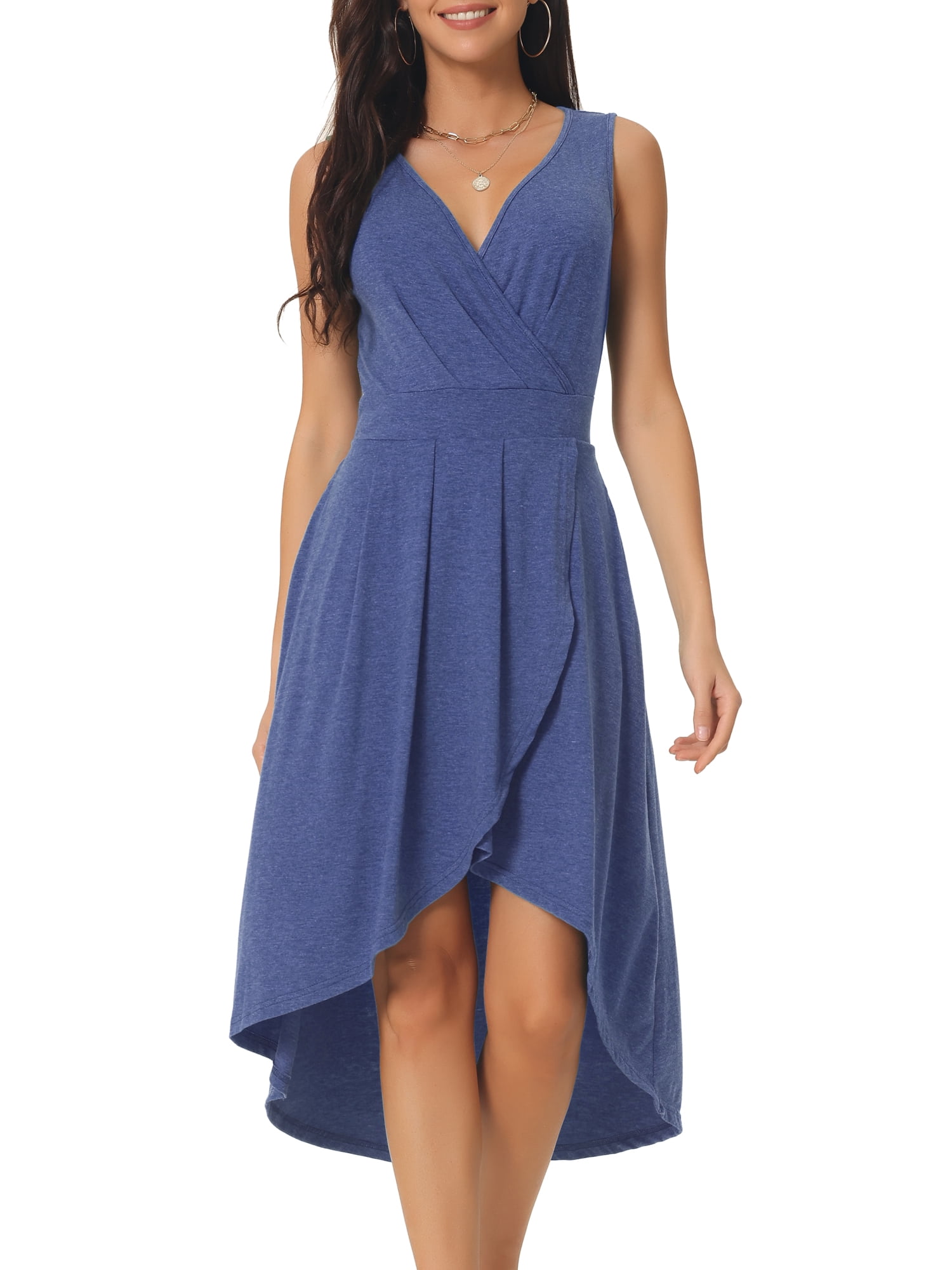 DARING DIVA Women's Elegant V Neck Sleeveless Midi Wrap Dresses XL Blue