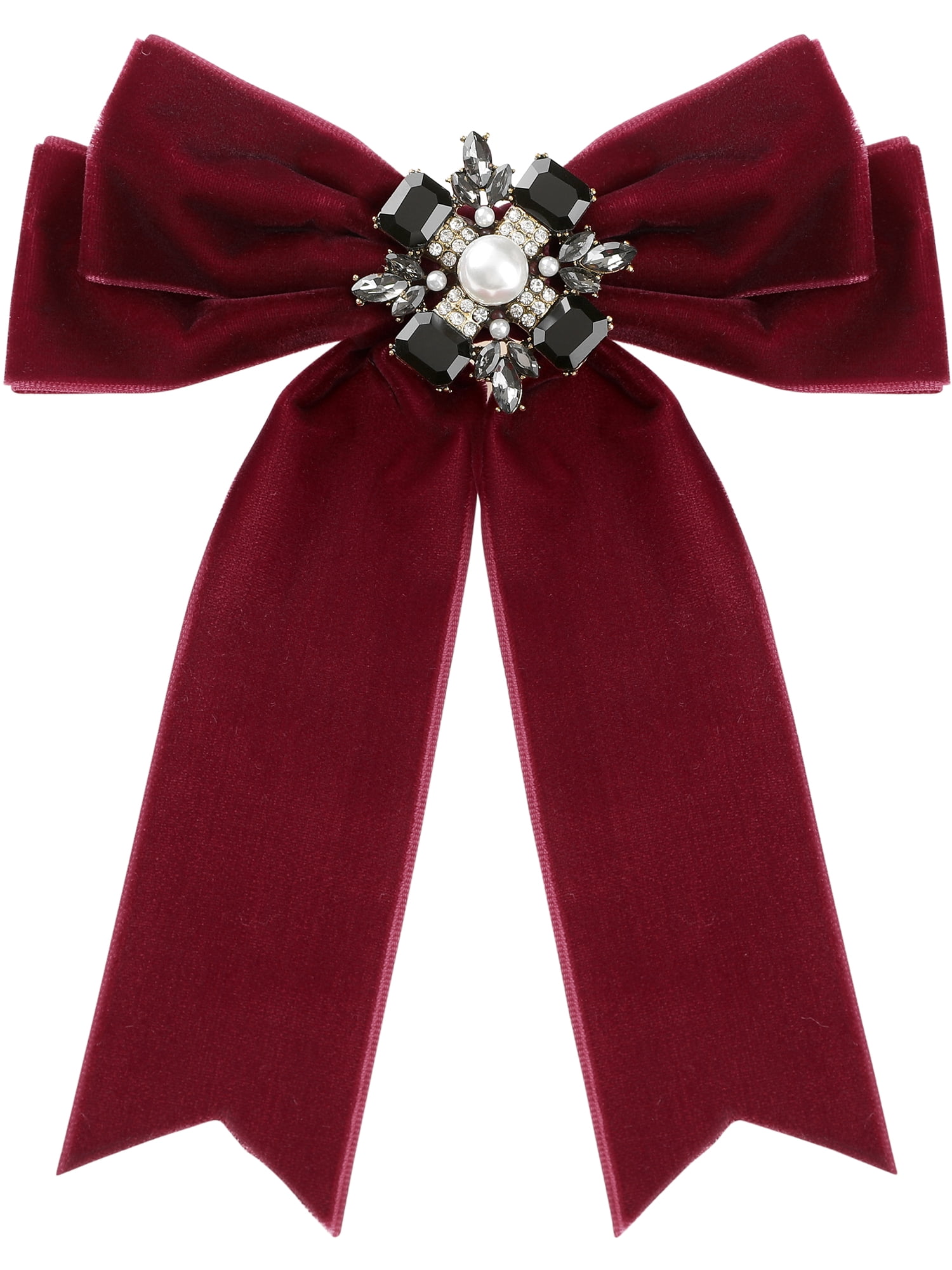 DARING DIVA Women's Elegant Velvet Pre-Tied Bow Tie with Rhinestone Red