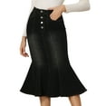 thumbnail image 1 of DARING DIVA Women's Elegant Washed Fishtail Midi Denim Skirt M Black, 1 of 6