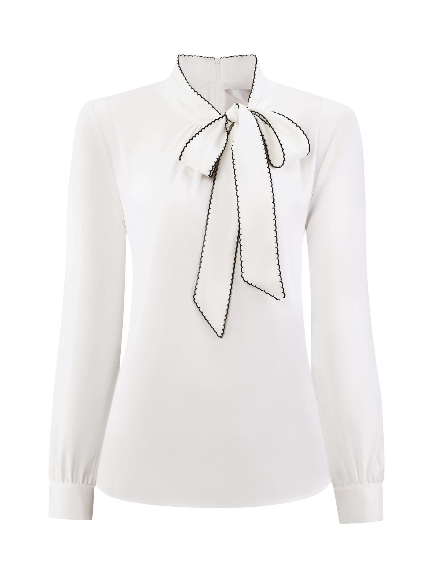 DARING DIVA Women's Elegant Women's Blouse with Bowtie Long Sleeve S White