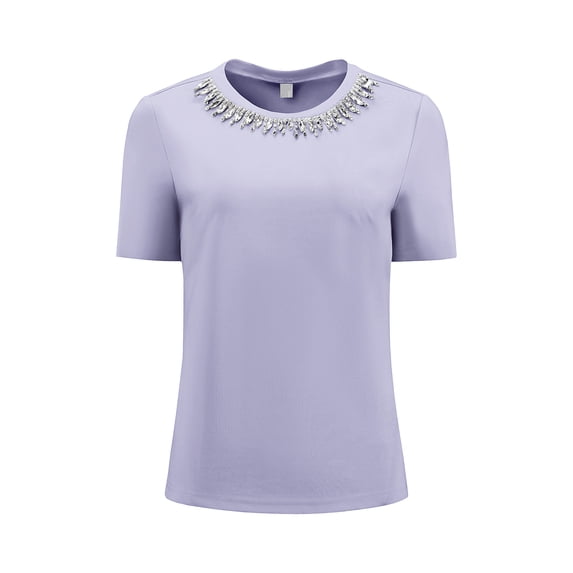 DARING DIVA Women's Elegant Women's Sparkly Blouse with Rhinestones 2XL Light Purple