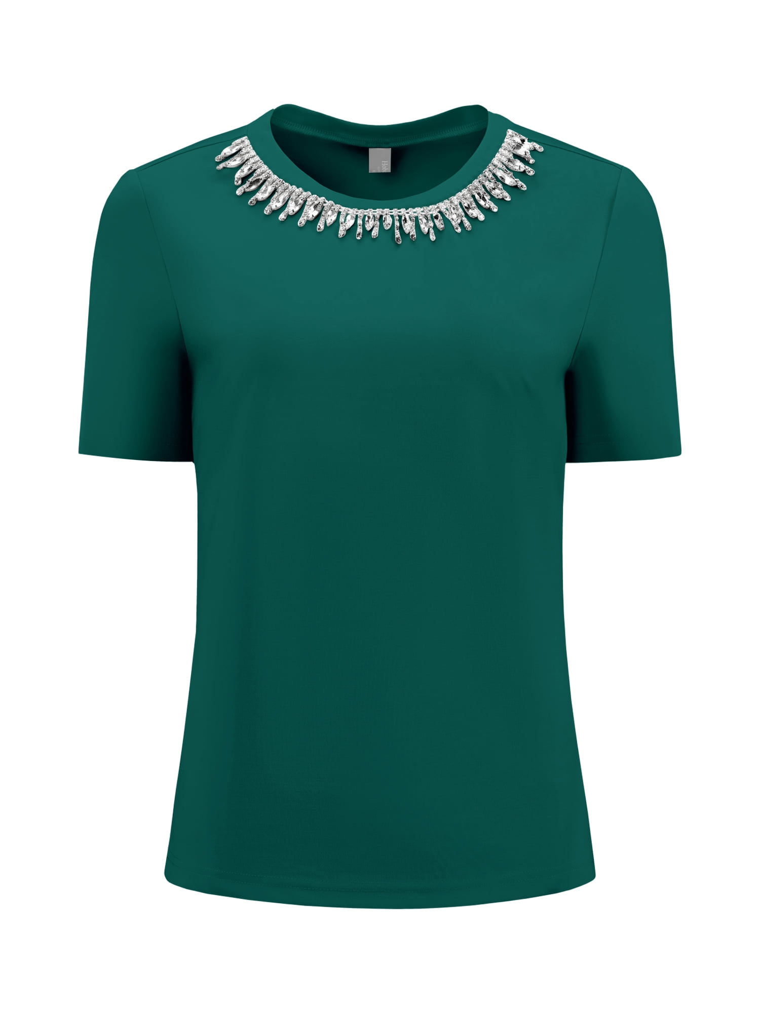DARING DIVA Women's Elegant Women's Sparkly Blouse with Rhinestones L Hunter Green