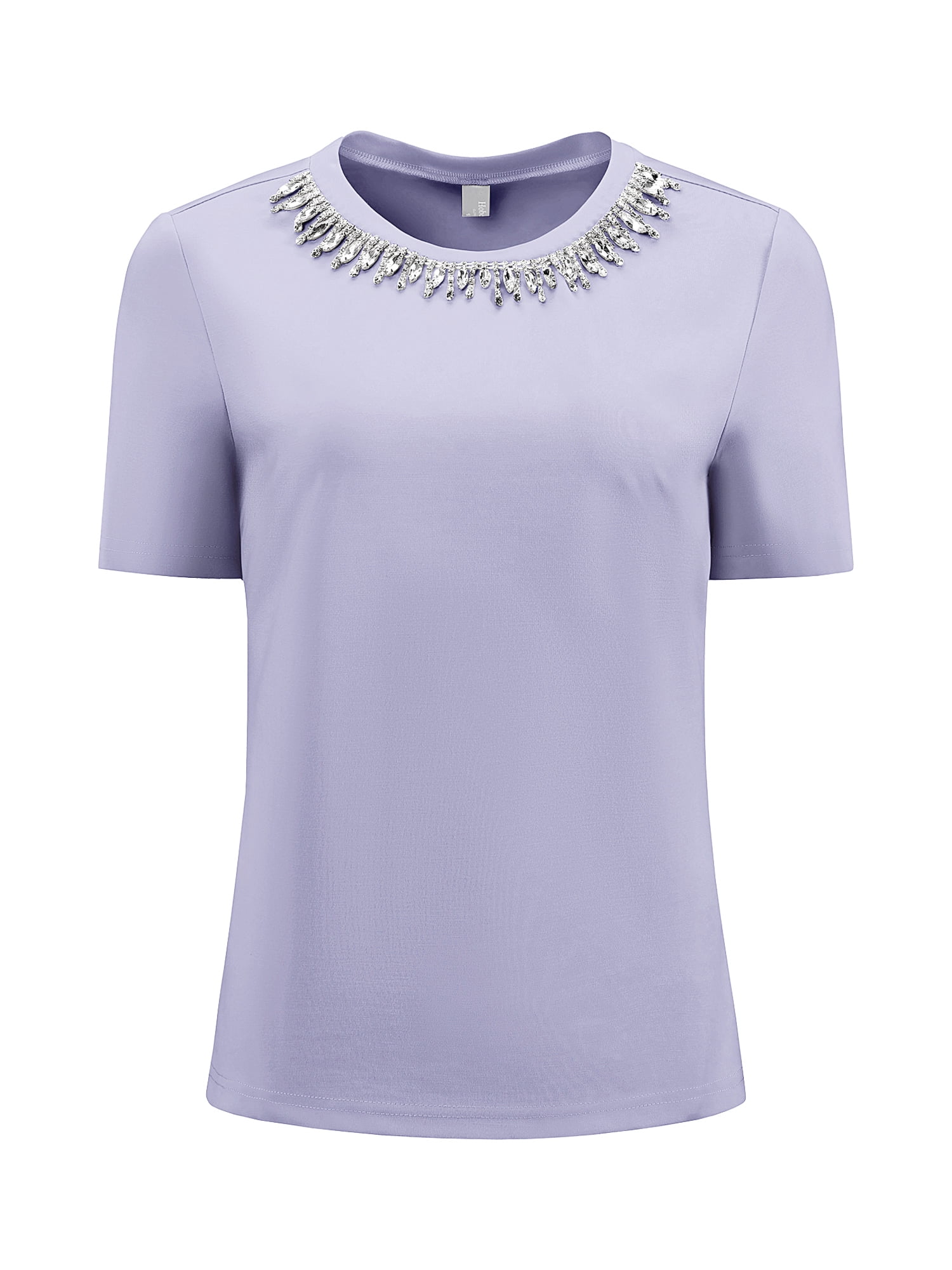 DARING DIVA Women's Elegant Women's Sparkly Blouse with Rhinestones M Light Purple
