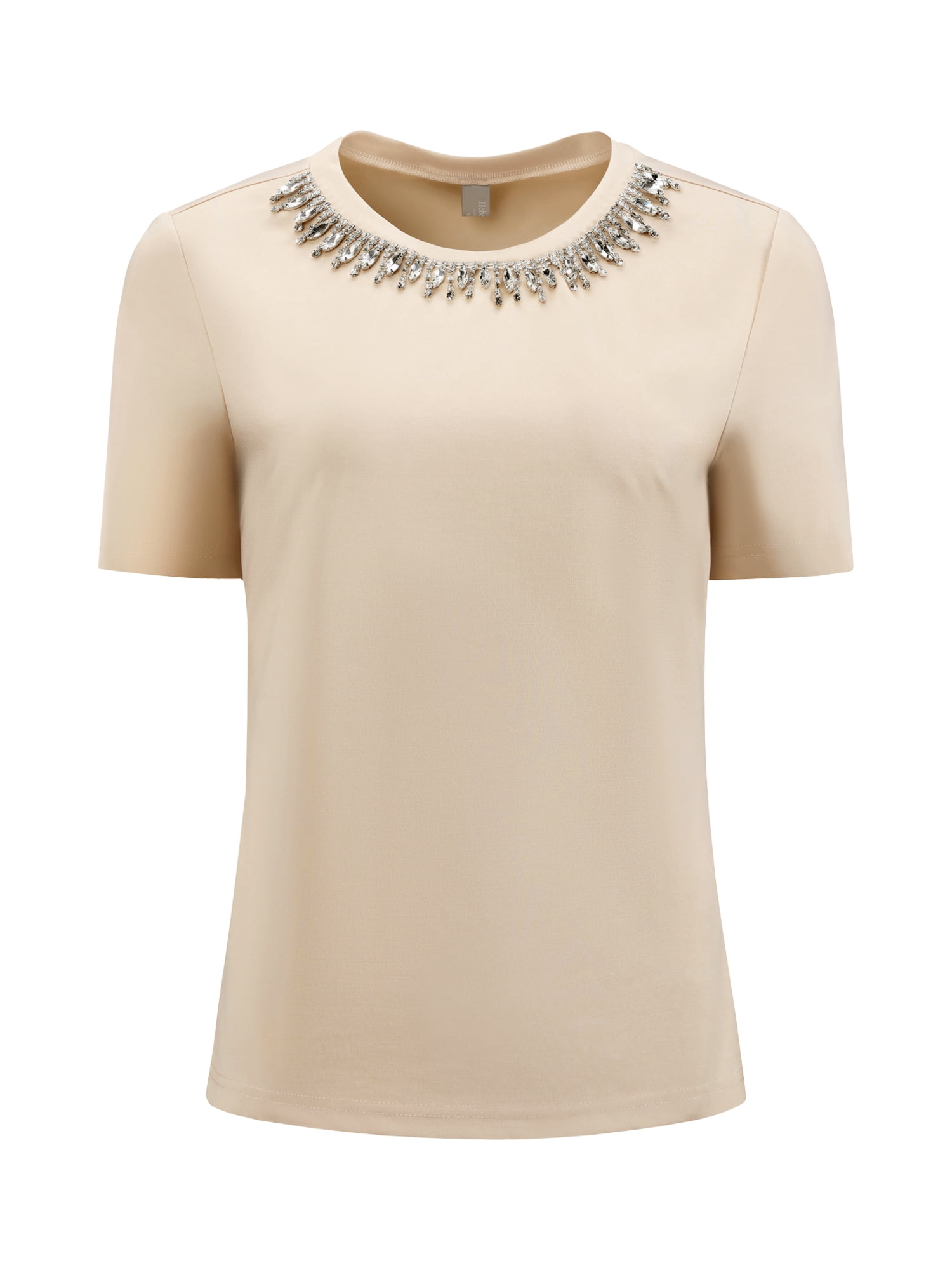 DARING DIVA Women's Elegant Women's Sparkly Blouse with Rhinestones S Beige