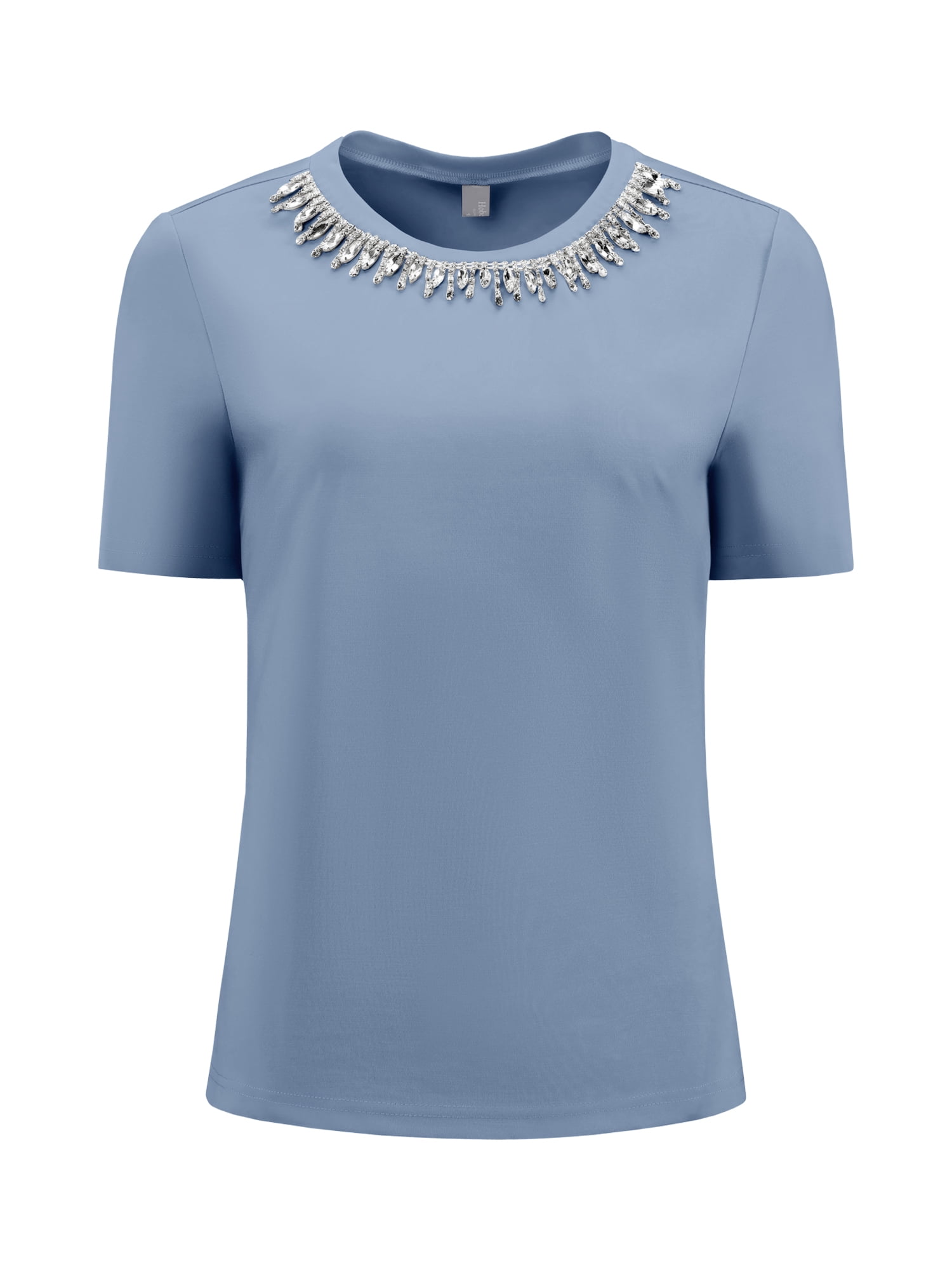 DARING DIVA Women's Elegant Women's Sparkly Blouse with Rhinestones S Dusty Blue