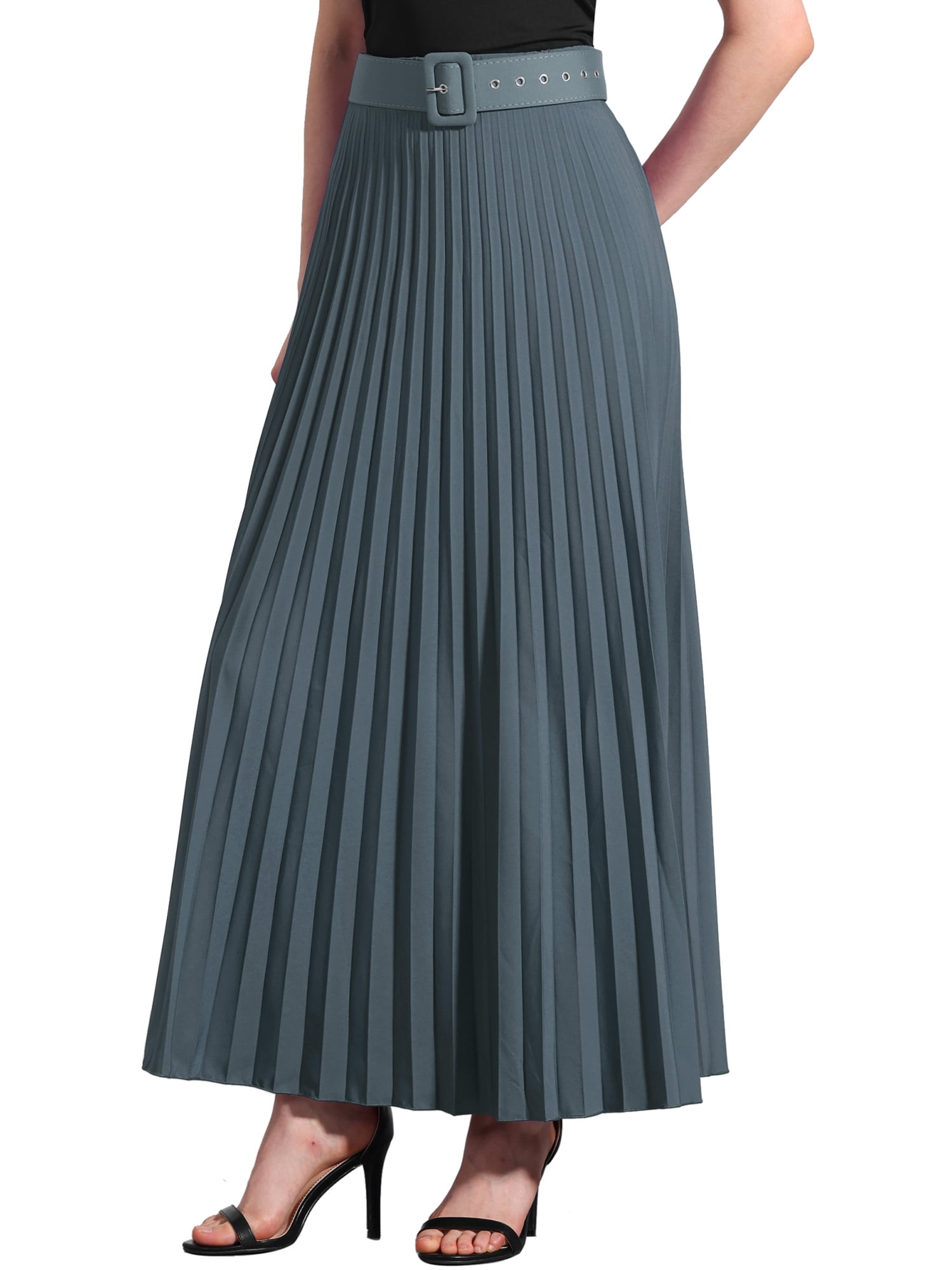 DARING DIVA Women's Elegnat Elastic High Waist Flowy A-Line Maxi Skirt M Gray