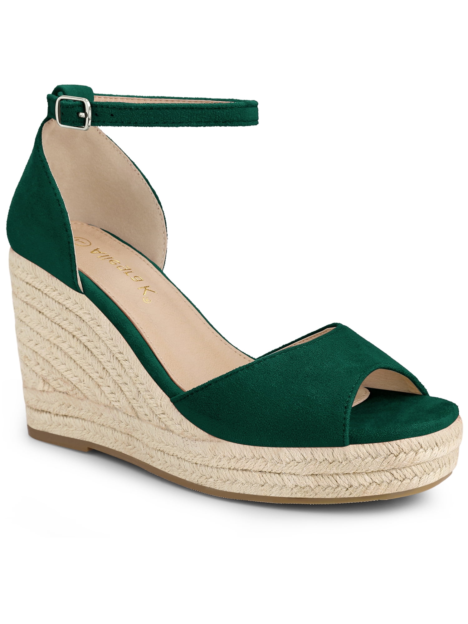 DARING DIVA Women's Espadrille Platform Ankle Strap Wedge Heel Sandals Green 7.5