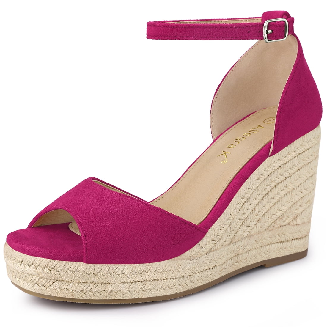 DARING DIVA Women's Espadrille Platform Ankle Strap Wedge Heel Sandals Hot Pink 7.5