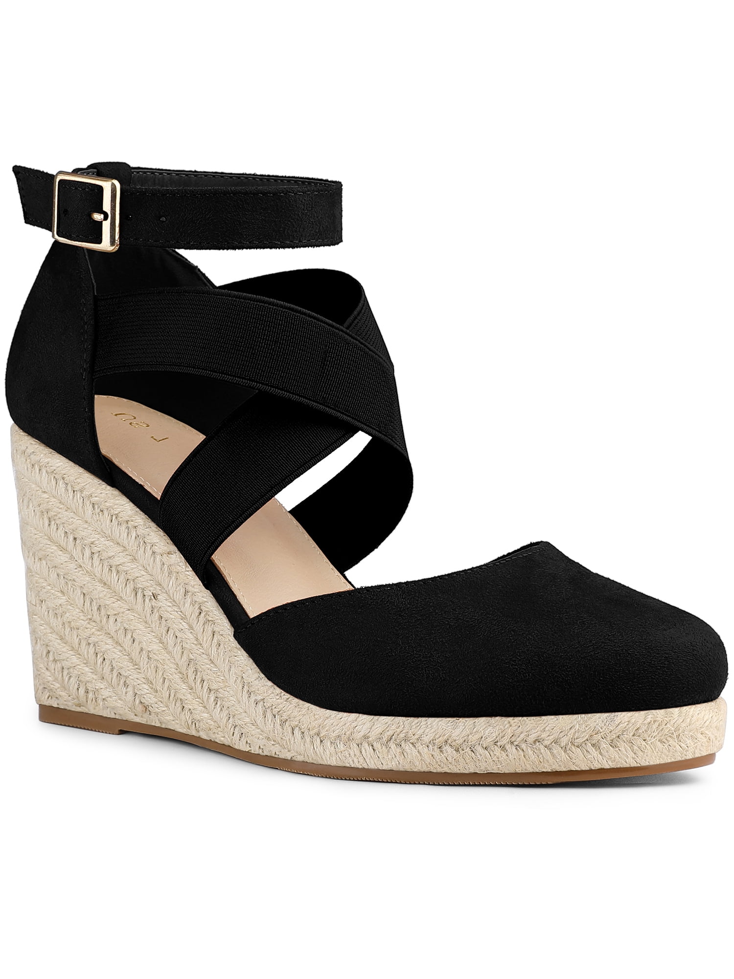 DARING DIVA Women's Espadrilles Closed Toe Wedges Heels Sandals Black 7.5