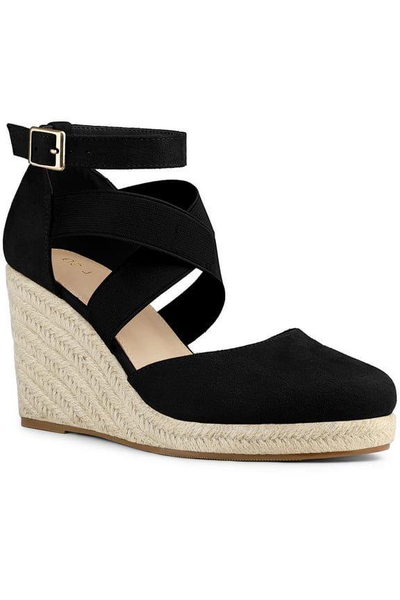 Women's Espadrilles Closed Toe Wedges Heels Sandals Black 7.5