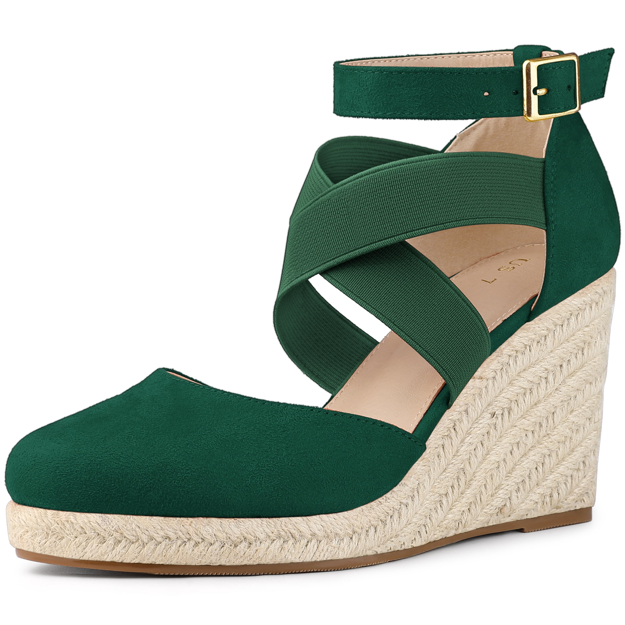 DARING DIVA Women's Espadrilles Closed Toe Wedges Heels Sandals Emerald Green 9.5