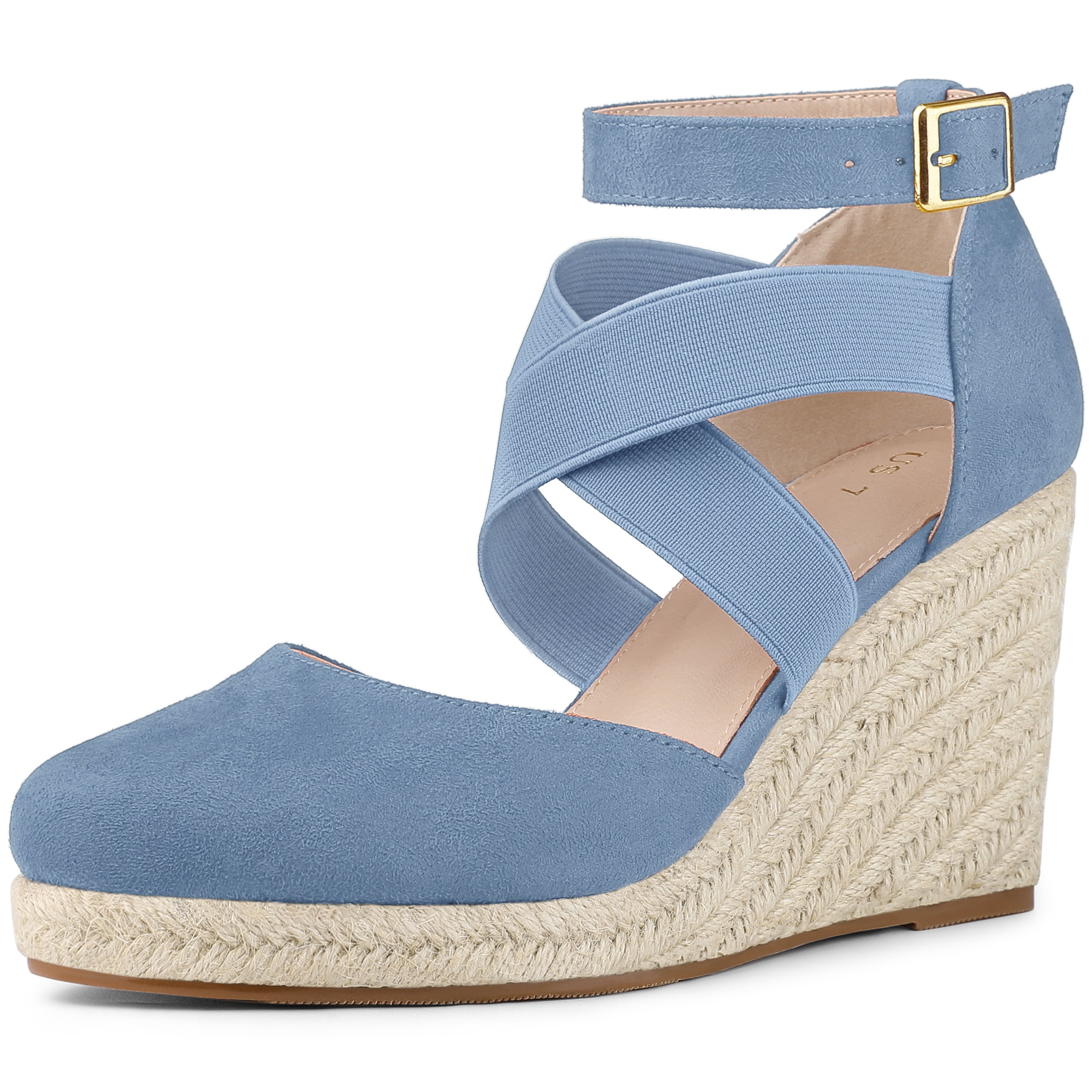 DARING DIVA Women's Espadrilles Closed Toe Wedges Heels Sandals Haze Blue 8.5