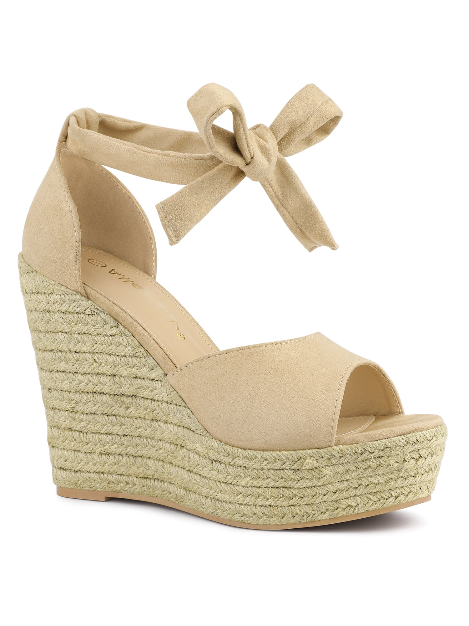 DARING DIVA Women's Espadrilles Tie Up Ankle Strap Wedges Sandals Beige 8.5