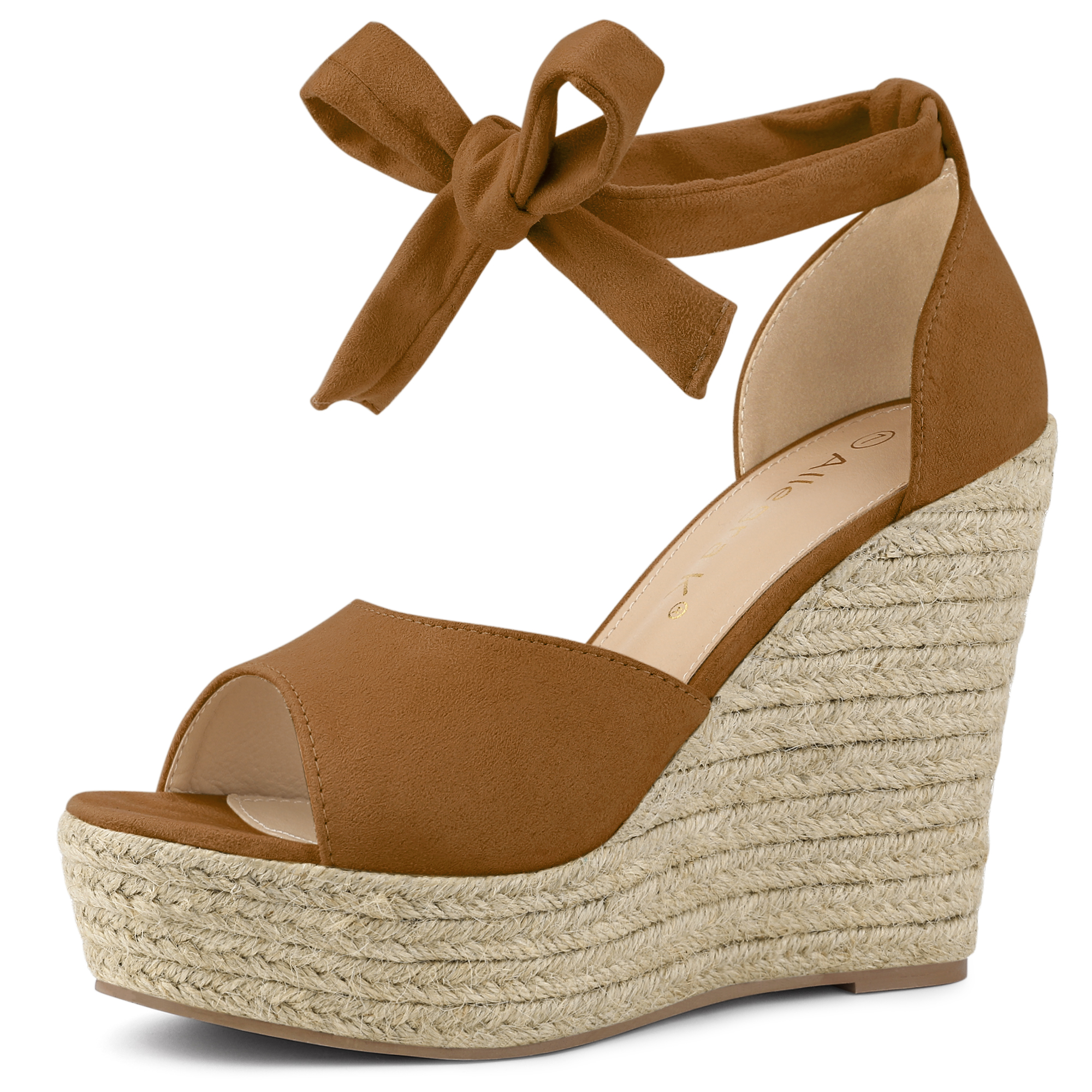 DARING DIVA Women's Espadrilles Tie Up Ankle Strap Wedges Sandals Brown 8.5