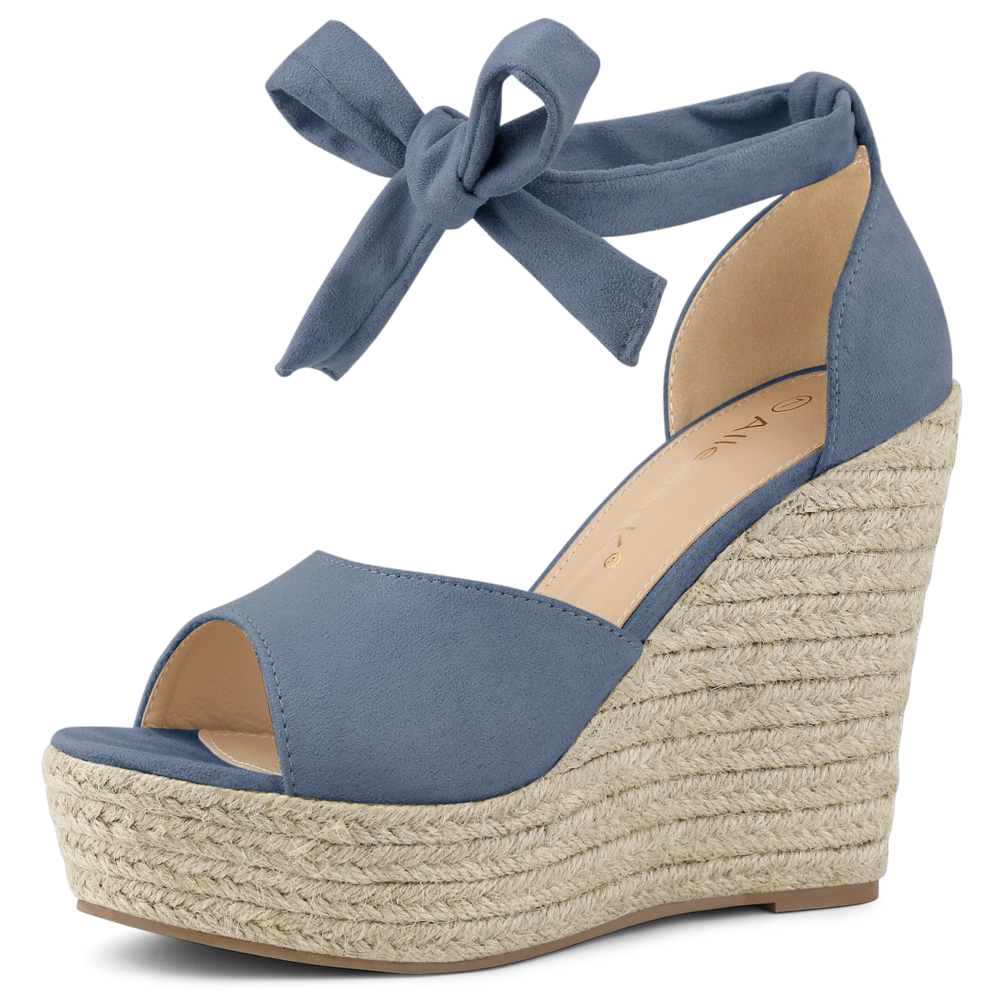 DARING DIVA Women's Espadrilles Tie Up Ankle Strap Wedges Sandals Haze Blue 8.5