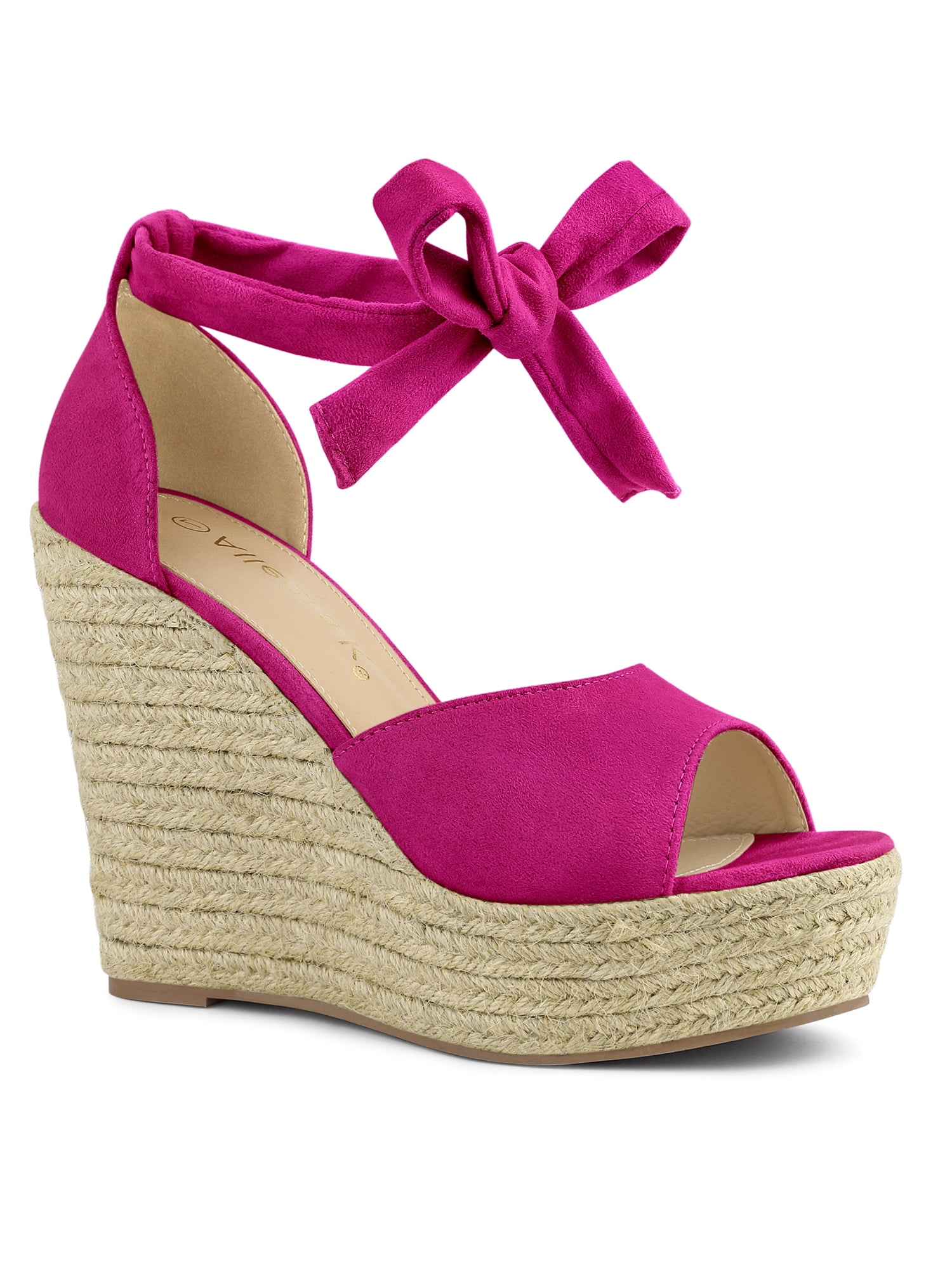 DARING DIVA Women's Espadrilles Tie Up Ankle Strap Wedges Sandals Hot Pink 7.5